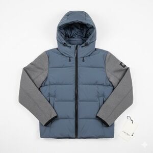 Cast Iron Premium Dutch Designer Hooded Hybrid Down Puffer Jacket Blue Gray L